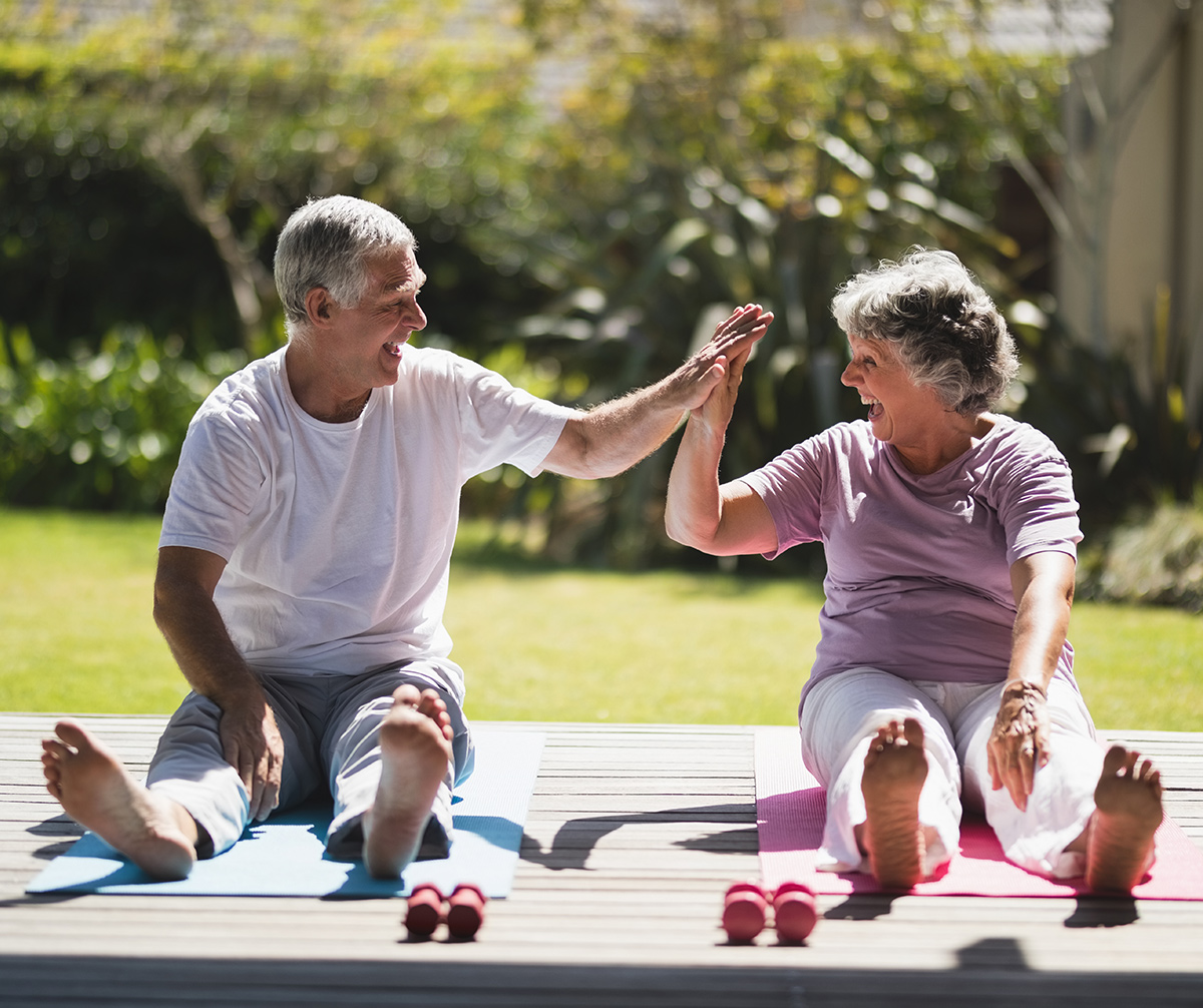 Older couple working out together